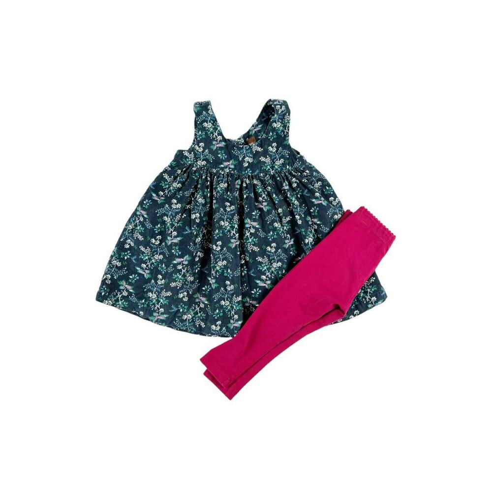 Tea Collection Emelia Corduroy Floral Jumper Dress Leggings Outfit Size 2